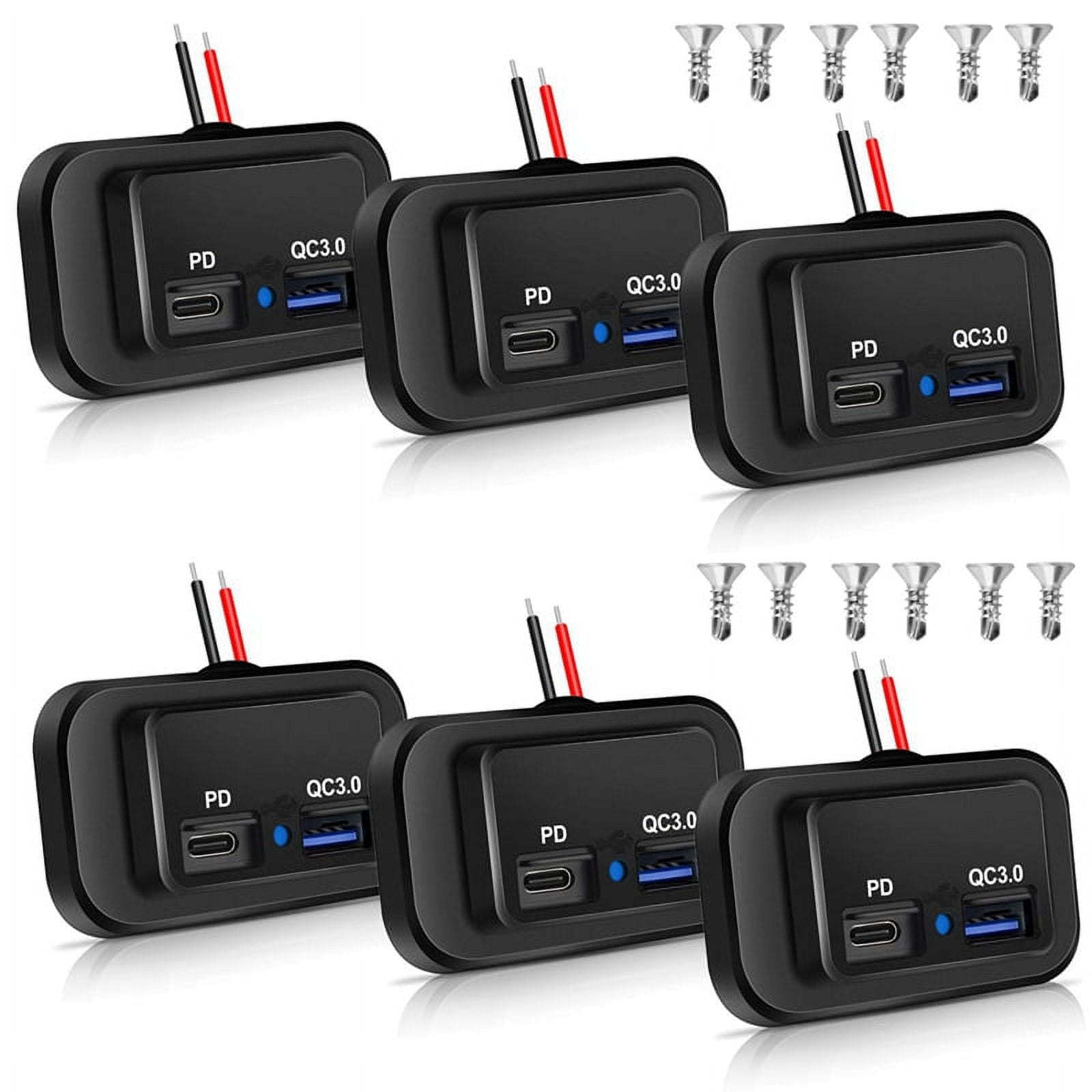 6PCS 12V 24V RV USB Outlet Dual PD3.0 Type C USB C Quick Charge QC3.0 USB A Port Panel Mount Car USB Socket Charger