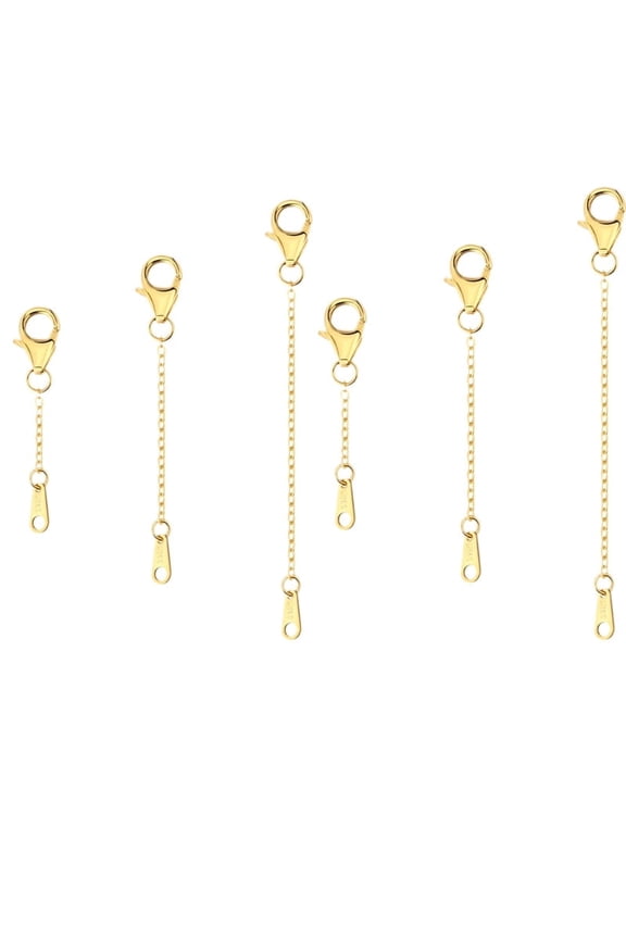 6PCS 14K Gold Plated Necklace Chain Extenders, 1/2/3 Inch Lobster Clasp Extension Set for Necklaces, Bracelets & Anklets, Hypoallergenic Findings
