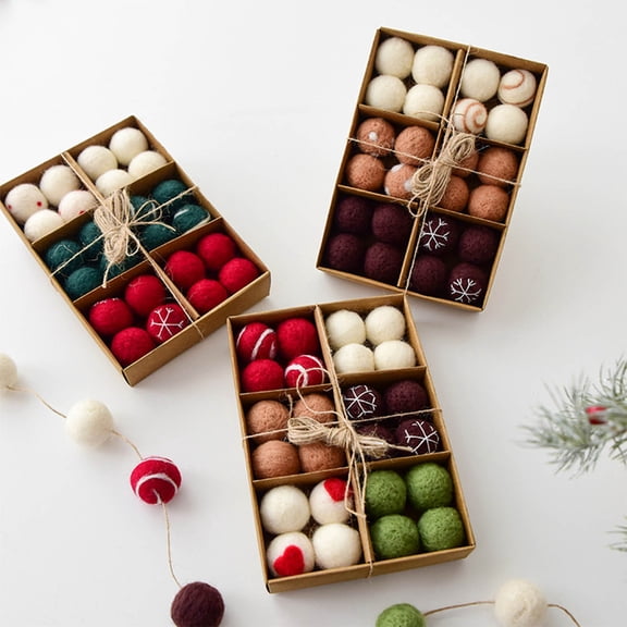 6PCS 2.36" Christmas Wool Ball Set, Colorful Wool Balls with Rope, Mini Shatterproof Christmas Tree Balls Hanging Ornaments for Christmas Village Mantel Wall Decor(A)