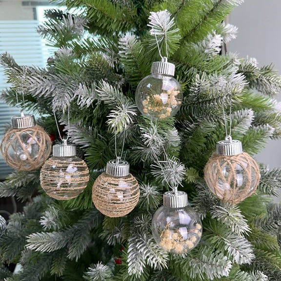 6PCS 2.36" Clear Christmas Ball Ornaments Set, Transparent PET Rope Christmas Hanging Balls Shatterproof Decorative, Village Style Hanging Ornaments Xmas Tree Balls for Wedding Party Home