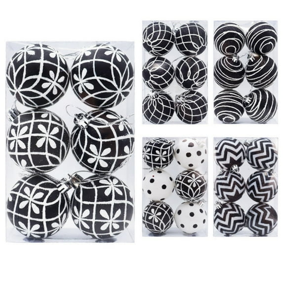 6PCS 2.4" Christmas Balls Ornaments Black Shatterproof Christmas Tree Decorations Tree Pendants Hanging Decorations for Xmas Halloween Holiday Party Decoration