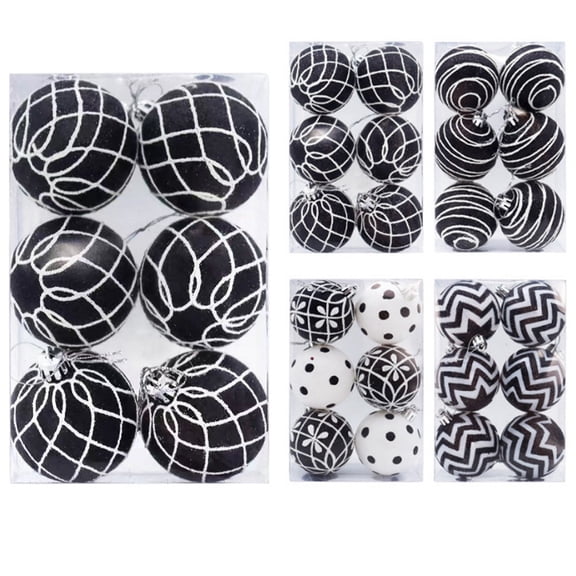 6PCS 2.4" Christmas Balls Ornaments Black Shatterproof Christmas Tree Decorations Tree Pendants Hanging Decorations for Xmas Halloween Holiday Party Decoration