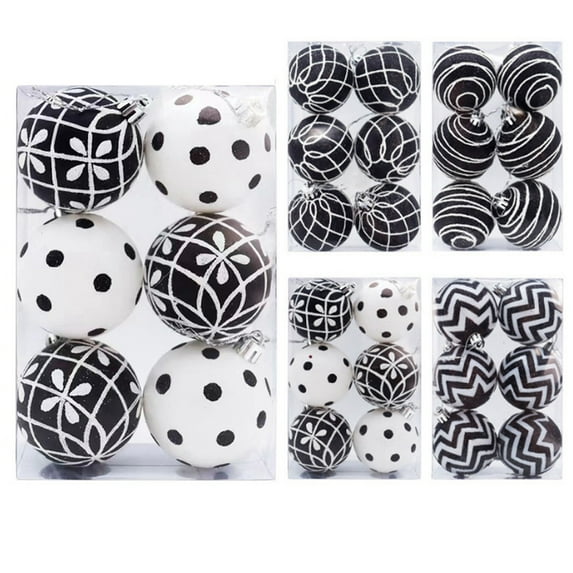 6PCS 2.4" Christmas Balls Ornaments Black Shatterproof Christmas Tree Decorations Tree Pendants Hanging Decorations for Xmas Halloween Holiday Party Decoration