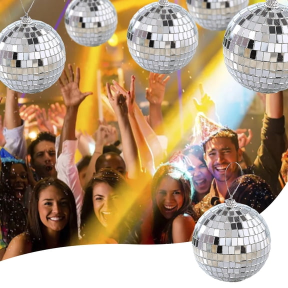 6PCS 2.76In Mini Hanging Party Decorations Small Reflective Silver Ball Ornaments with Hanging Ring for Themed Events,Stage,Club,Wedding Props Christmas Tree,Holiday,Dance Music Festival Decoration