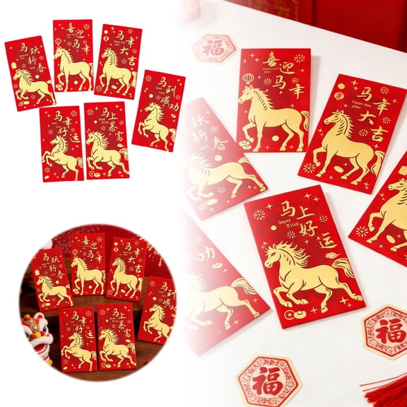 6PCS 2026 Chinese New Year Red Envelopes Hong bao Lunar New Year Envelopes Chinese Lunar New Year Gifts Red Envelope Horse