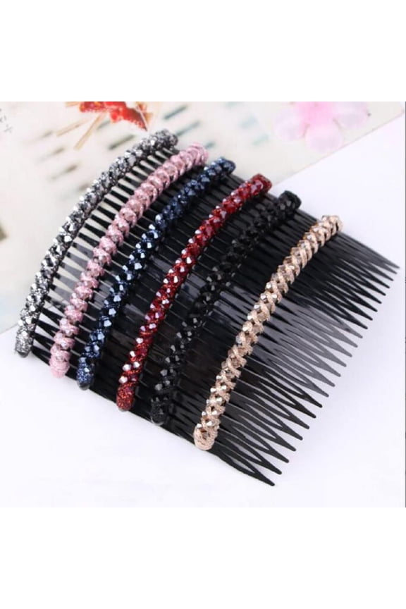 6PCS 24 Teeth Plastic Hair Side Comb Hair Clip Crystal Beaded Hair Accessories Women Black Hair Combs Clips