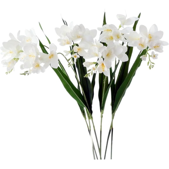 6PCS Faux Flowers 25.6 Inch Plastic Freesias Artificial Flowers Elegant Freesias Faux with Low Maintenance for Wedding Bouquet & Floral Decorations and Home Dcor P