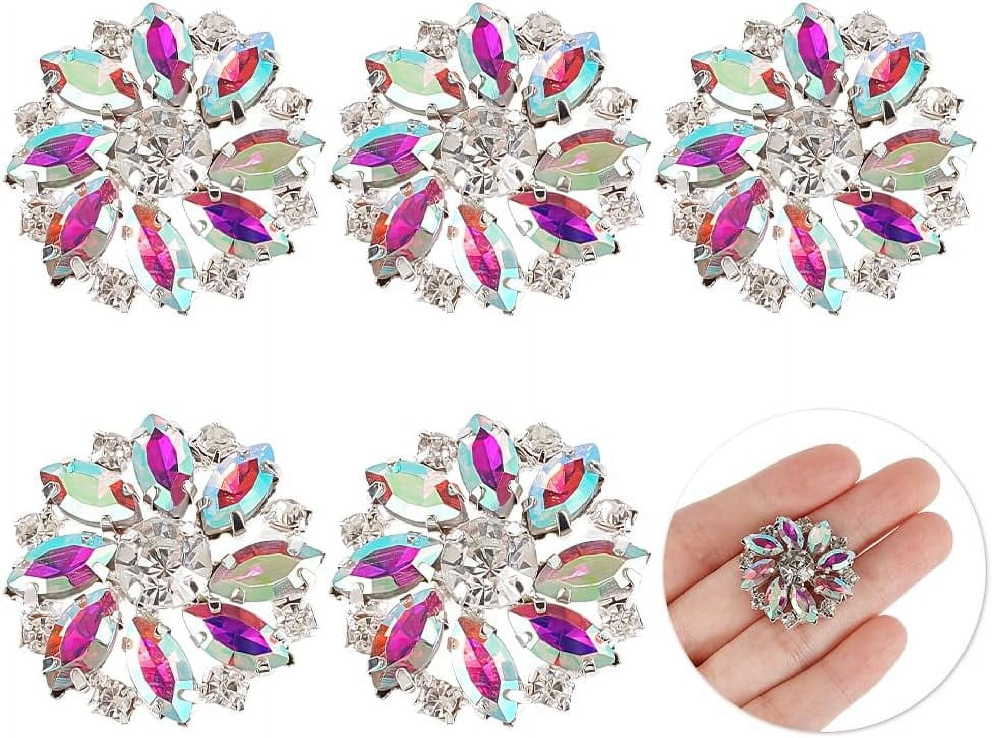6PCS 26.5MM Flower Brass Rhinestone Shank AB Color Sew On Buttons with ...