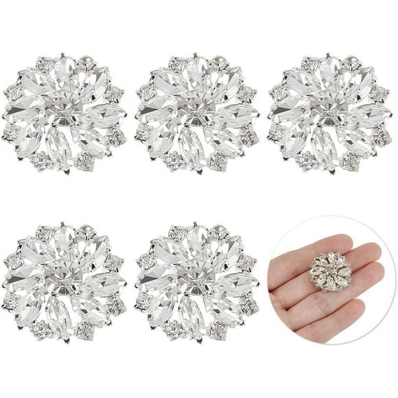 6PCS 26.5MM Flower Brass Rhinestone Shank Buttons Crystal Silver Color Sew On Buttons with 1-Hole and Flat Back Fashion Claw Rhinestone Snowflake Metal Buttons
