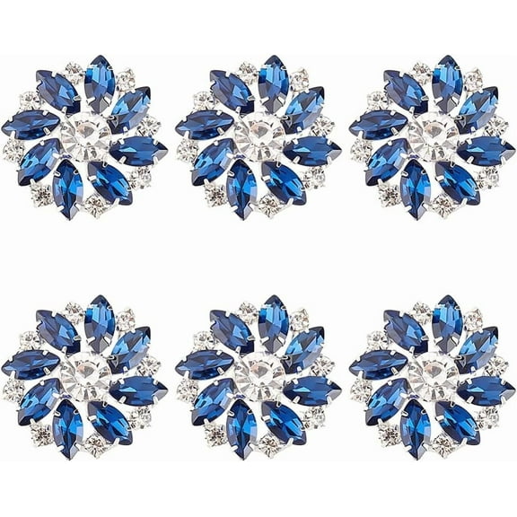 ！6PCS 26.5MM Flower Brass Rhinestone Shank Buttons Montana Blue Color Sew On Buttons with 1-Hole and Flat Back Fashion Claw Rhinestone Snowflake Metal Buttons for Sewing Crafts