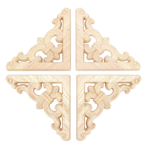 6PCS 3.2inch Triangle Wood Carving Decal Unpainted Home Furniture Decor Natural Solid Triangle Wood Carved Onlay Applique Creative Craft