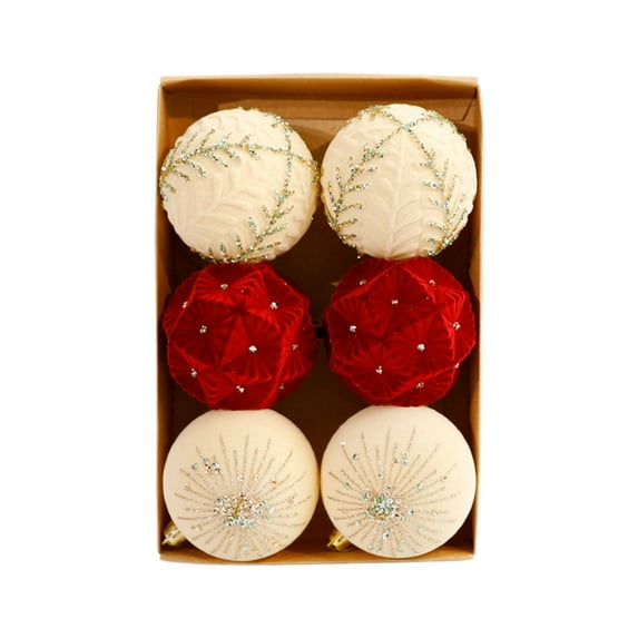 6PCS 3.35 Inch Velvet Christmas Tree Ornaments, Burgundy Flocked Christmas Balls with Hollow Out & Sequin Designs, Shatterproof Plastic Xmas Decor for Tree Garland Wreath