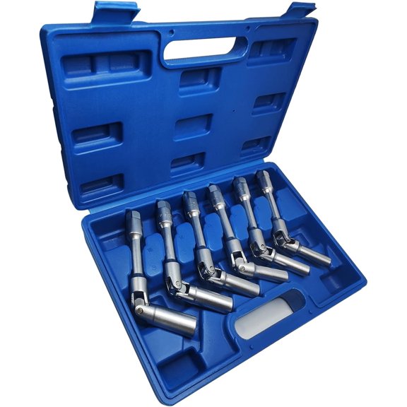 6PCS 3/8" 6 Point 8-16mm Extra Long Glow Plug Socket Set, Cr-V | Universal Joint, Glow Plug Removal, Maintenance Repair Tool, Installer Replacement Wrench, Tight Spaces Extractor