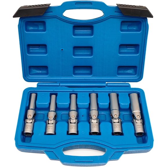 6PCS 3/8" 6 Point Glow Plug Socket Set, 8-16mm Universal Joint | Glow Plug Removal, Maintenance Repair Tool, Installer Replacement Wrench, Tight Spaces Extractor