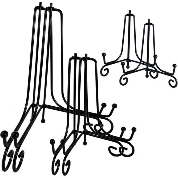 6PCS 3 Size Black Iron Plate Stands for Display - 4, 6, 8 Inch Decorative Metal Plate Holders - Mini Easel, Frame, Book, Card, Plaque, Bowl, Picture Display Stands