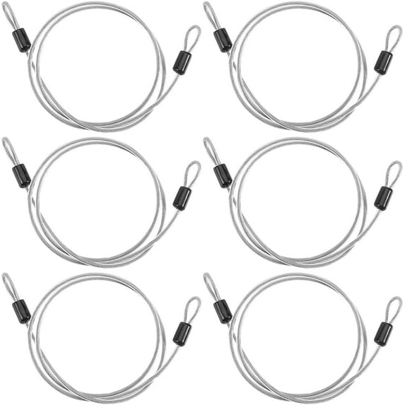 6PCS 39.4 Inch Security Steel Cable 4mm Safety Cable Lock Stainless Steel Wire Clear Coated Luggage Lock Wire Rope with Double Loops Bicycle Locking Rope for Outdoor Gate Bicycle Furniture Silver