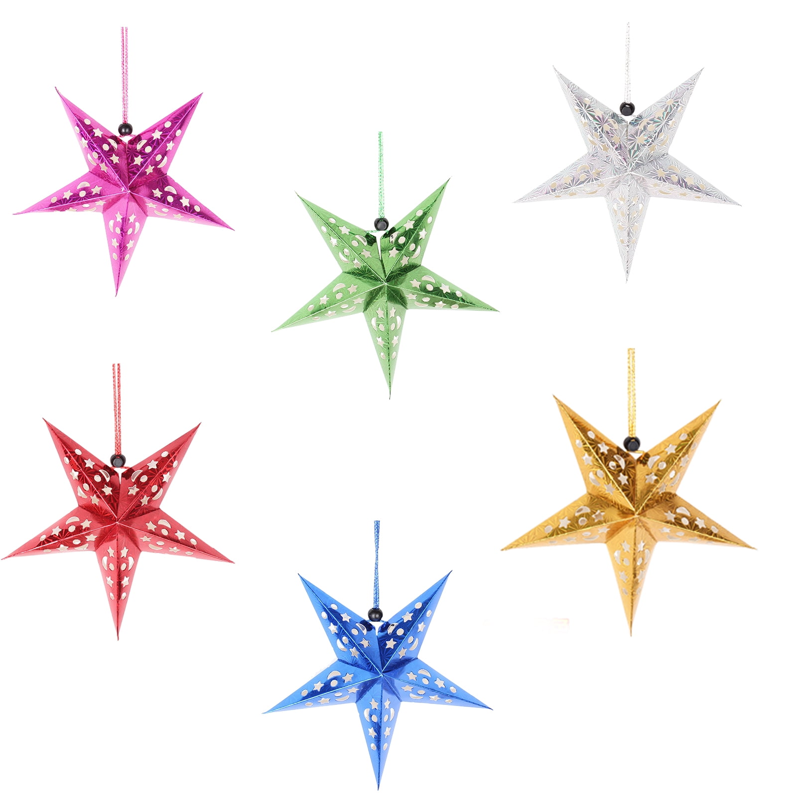6PCS 3D Christmas Ceiling Paper Star Lantern Lampshade Hanging ...