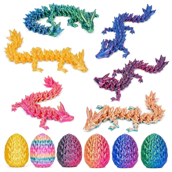 6PCS 3D Printed Dragon Eggs with Articulated Dragons Inside, Flexible Crystal Dragon Fidget Sensory