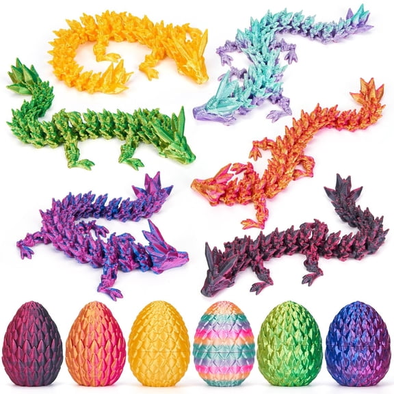 6PCS 3D Printed Dragon Eggs with Articulated Dragons Inside, Flexible Crystal Dragon Fidget Sensory