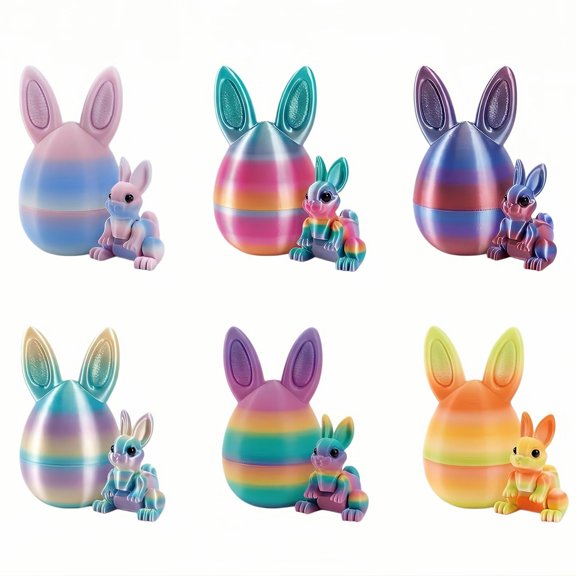 6PCS 3D Printed Easter Eggs With Jointed Plush Rabbit Inside Colorful Confetti Creative Desktop Decoration, Party Favors, And Imaginative Display Durable Small Sculpture Material