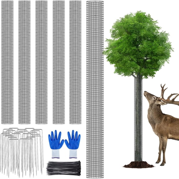 6PCS 48'' Metal Tree Protectors from Deer, Mesh Tree Bark Protector Guard from Deer, Tree Cages for Deer, Tree Trunk Protector to Protect Bark from Deer Mowers with Zip Ties & Metal Stakes