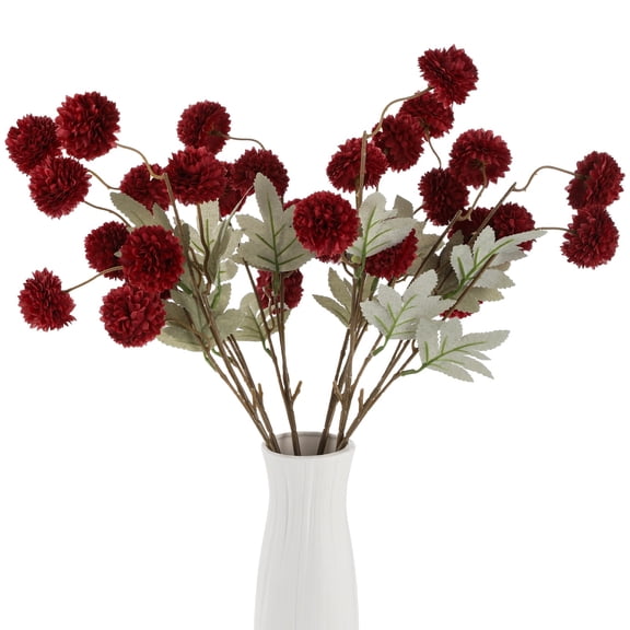 6 Pcs Artificial Flowers, Faux Pom Pom Flowers, Artificial Silk Chrysanthemum Balls with Stems, Floral Arrangement Decorations for DIY Bouquets, Vase Centerpieces, Red