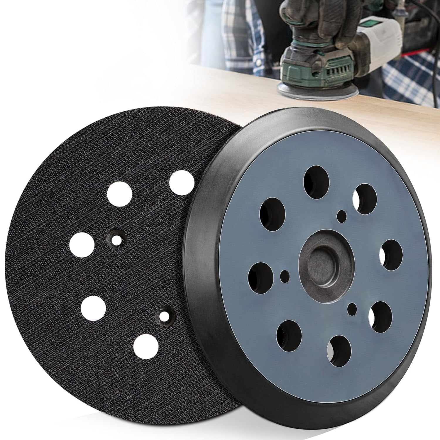 6PCS 5 Inch 8 Hole Sander Pad 3 Screw Holes Hook and Loop Sanding Pad for Orbital Sander Pad Replacement for BO5010/K, BO5030/K, BO5031/K, BO5041/K