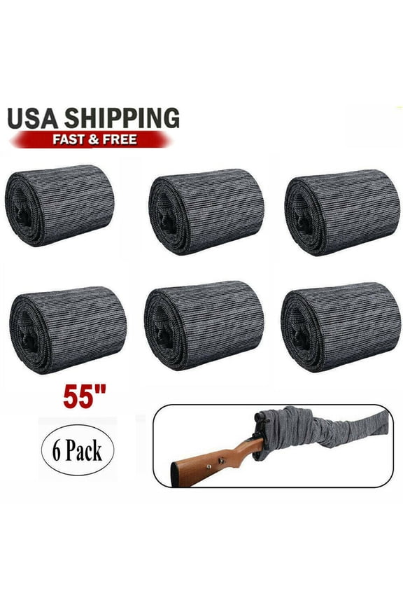 6PCS 55 Inch Gun Socks Silicone Treated Rifle Shotgun Sleeves Drawstring Closure Gray