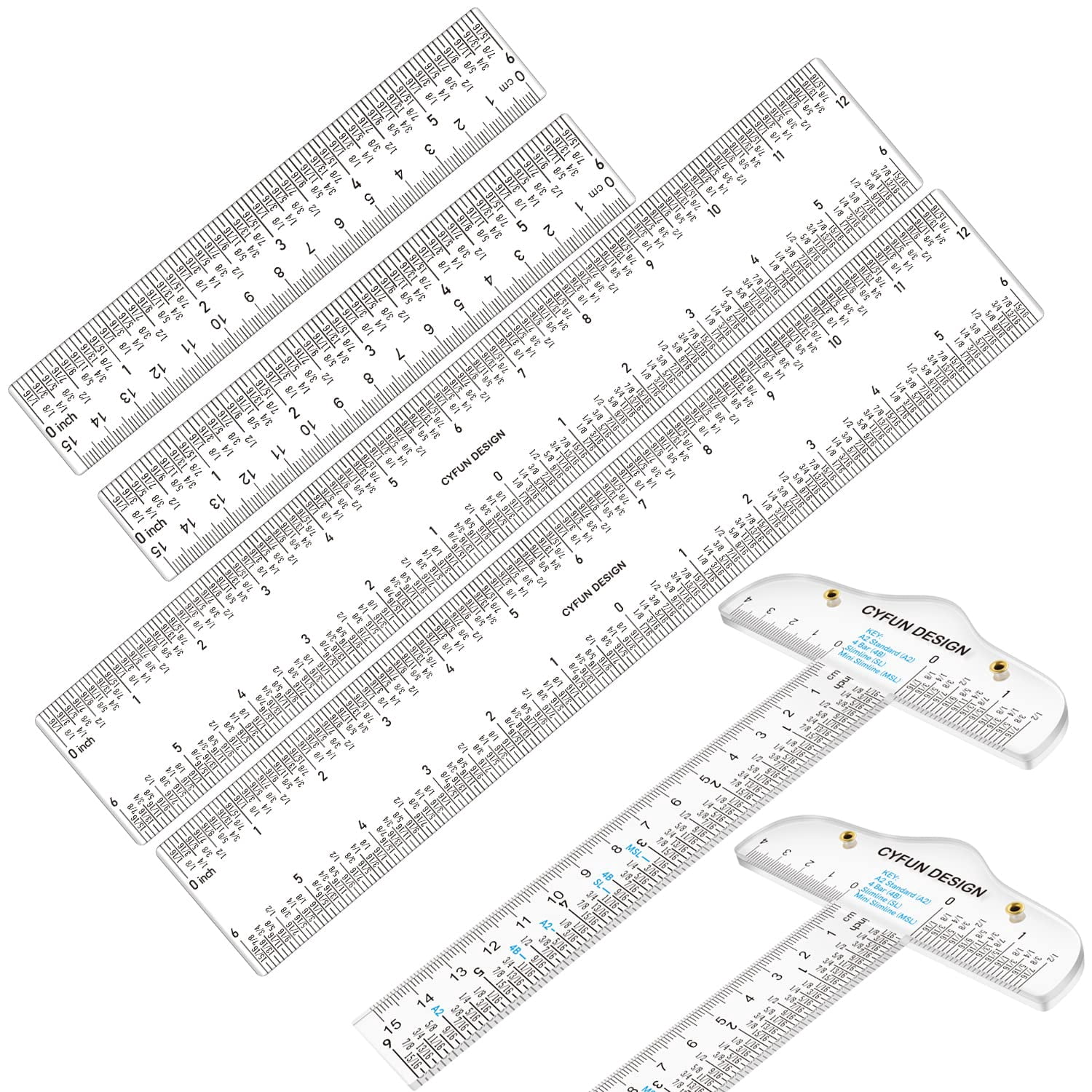 Video Layout Center Ruler 6PCS 6''/12 '' Acrylic Clear Edge Rulers T-Square Ruler, inches and ...