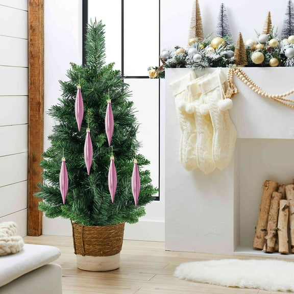 6PCS 6.3" Christmas Alien Electroplating Ball Ornaments, Plastic Teardrop Shaped Shatterproof Xmas Tree Decorations with Texture, Hanging Ornaments for Holiday Party Window Room