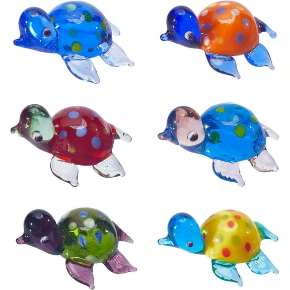 6PCS 6 Colors Hand Blown Glass Turtle Figurines Handmade Tortoise Glass Home Ornaments Dollhouse Garden Tiny Multi-Color Glass Art Sea Turtle Collectible Gift colorful DIY