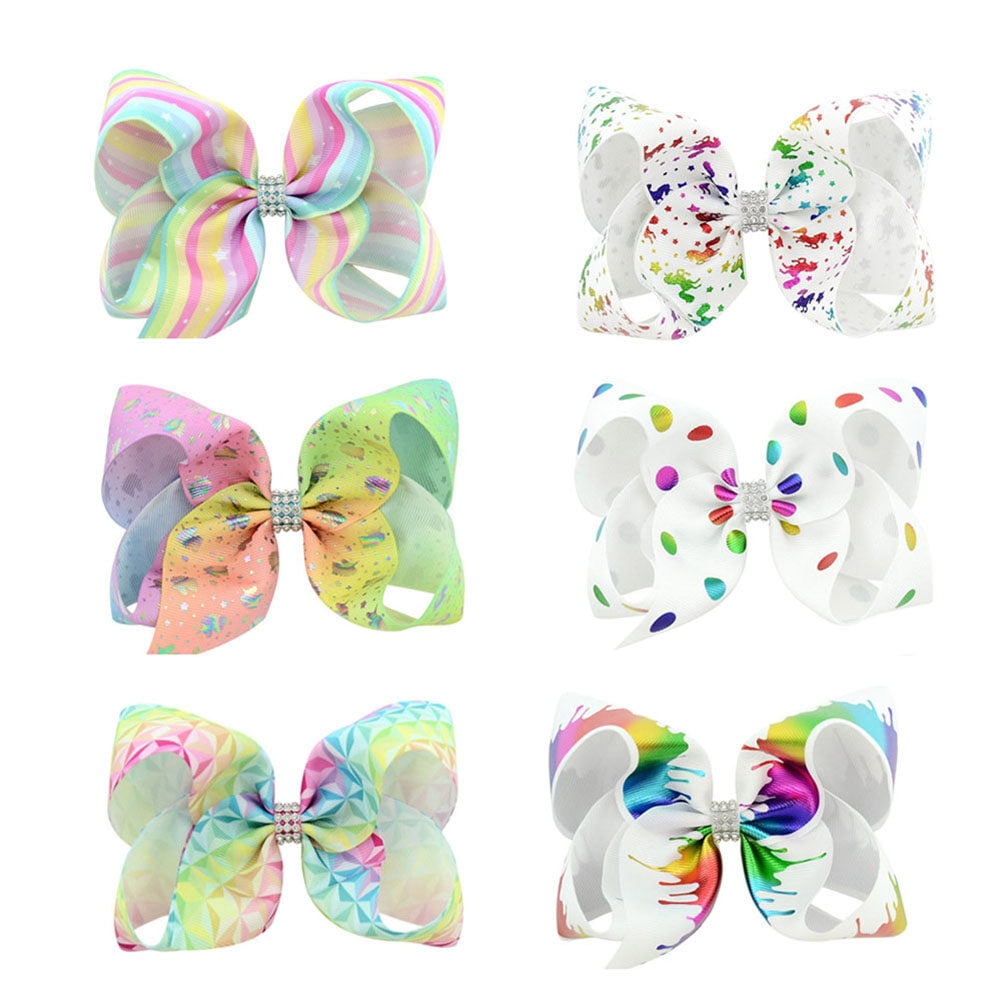 6PCS 6 inch Colorful Bow Hairpin Girls Bows Large Grosgrain Ribbon