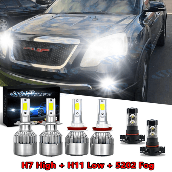 6PCS 6000K LED Headlight + Fog Light for GMC Acadia 2007 2008 2009 2010 2011 2012