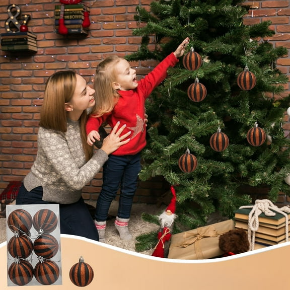 6PCS 6CM Halloween Tree Ornaments Ball Set with Glitter and Spooky Designs in Black Orange White for Party Decor