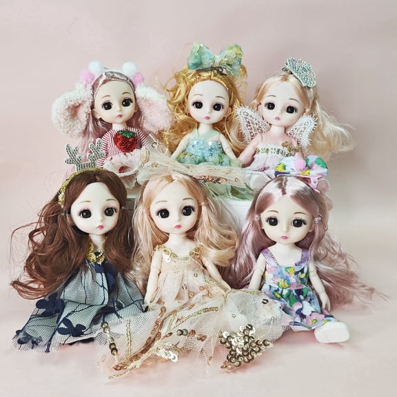 6PCS 6In Little Girl Small Princess Miniature Dolls for 3+Year Old Little Girl