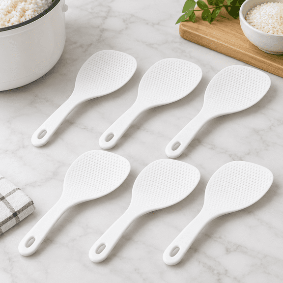 6PCS 7.5 Inch Rice Paddle Spoons, White Kitchen Serving Scoopers for Rice and Kitchen Restaurant Cooking Utensil