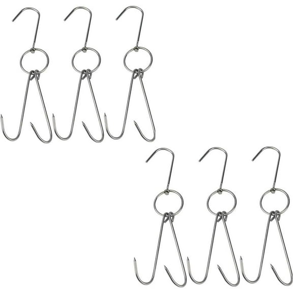 6PCS 9.4" Stainless Steel Double Meat Hooks Roast Duck Bacon Shop Hook BBQ Grill Hanger Cooking Tools Accessories (6 Packs)