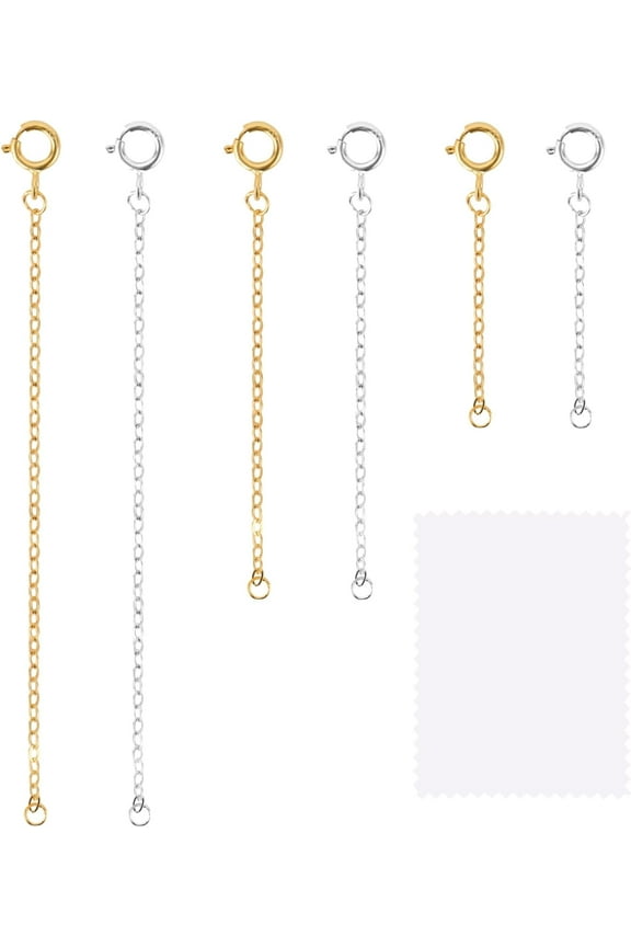 6PCS 925 Sterling Silver Necklace Extender, 18K Gold Plated Chain Extenders for Necklaces, Anklet Bracelet Extender Silver Gold Necklace Extenders for Women Jewelry Making (Gold & Silver, 1 2 3 Inch)