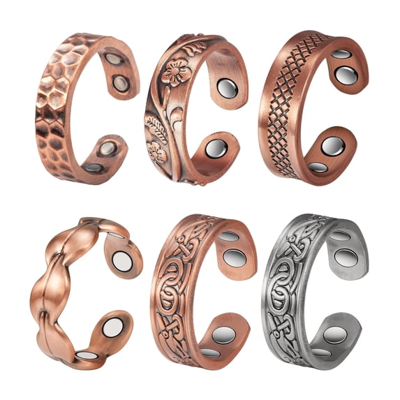 6PCS 99.9% Pure Copper Rings Jewelry Set for Women, Magnetic Copper Rings, 2.3 inches Adjustable
