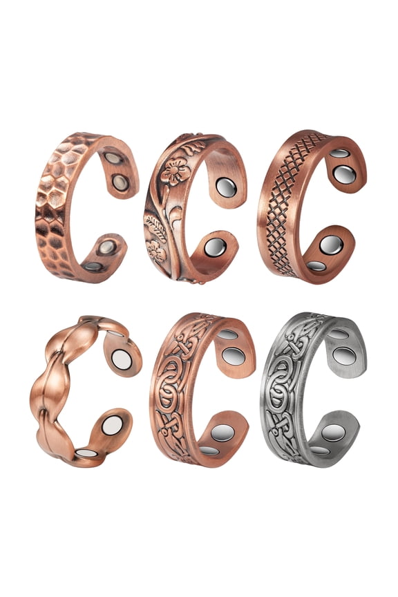6PCS 99.9% Pure Copper Rings Jewelry Set for Women, Magnetic Copper Rings, 2.3 inches Adjustable