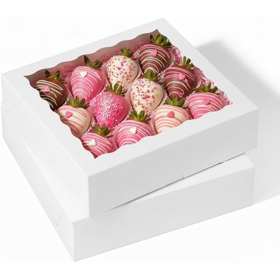 6PCS 9X9X2.5 Inches White Bakery Boxes,Pie Boxes with Clear Window Treat Boxes for Chocolate Strawberries, Pastries, Muffins, Donuts,Cookie,Breakable Heart