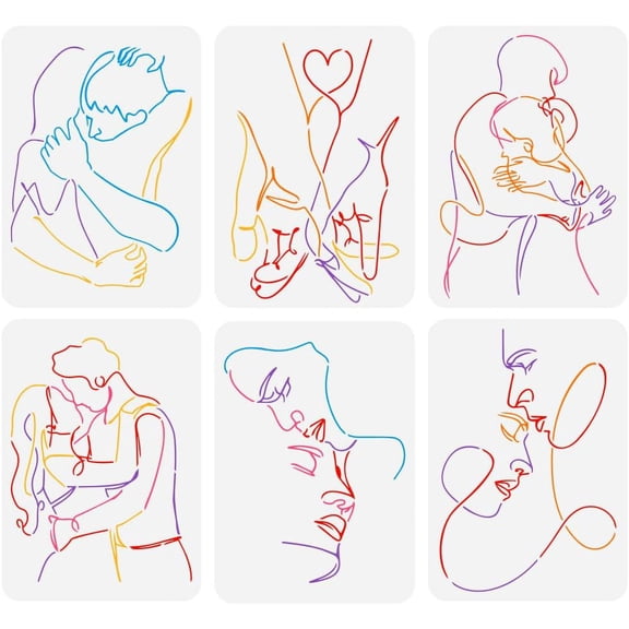 6PCS Abstract Couple Line Stencils for Painting 8.3x11.7inch Reusable Men Women Couples Painting Stencils Large Face Hand Heart Pattern Drawing Templates Abstract Boho Style Stencils