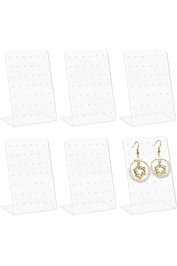 6PCS Acrylic Earring Holder Organizer Ear Studs Jewelry Storage Display Stand Showcase L Shaped Earrings Display Rack Earring Clip on Holders for Selling Retail Show Marketing for DIY