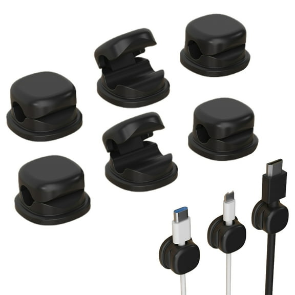 6PCS Adhesive Cable Holders Desk Cable Organizers Cord Management Clips for Bedside Table Home Office Charging Cable Wire Tidy Organization,Cable Organizer,Cord Clip,Black