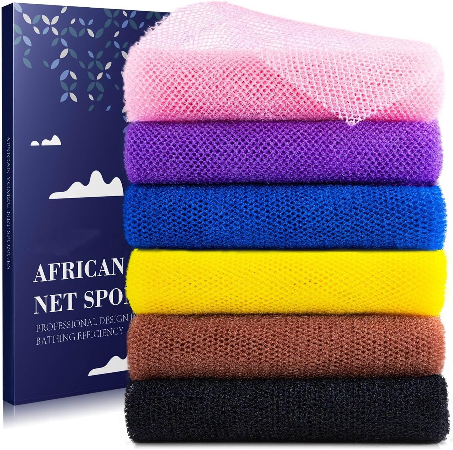 Shower Net Rag 6PCS African Bath Net Sponge Set , Extra Long Exfoliating Body Scrubber ...