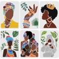 thumbnail image 1 of 6PCS African Tribal Women Stencils 11.7x8.3 inch Plastic Tropical Plant Craft Stencil Large African Girl Stencil Templates with Ring Earrings Bracelet Crown for Art Home Decoration, 1 of 7
