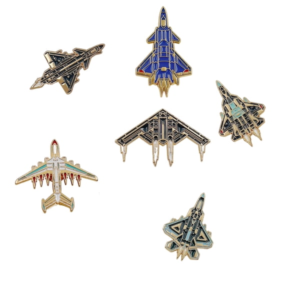 6PCS Airplane Lapel Pins Set, Military Aircraft Brooch Badges (J-20, Fighter Jet, Space Shuttle), Alloy Model Pins for Flight Attendants, Pilots, Collectors, Gifts for Aviation Enthusiasts