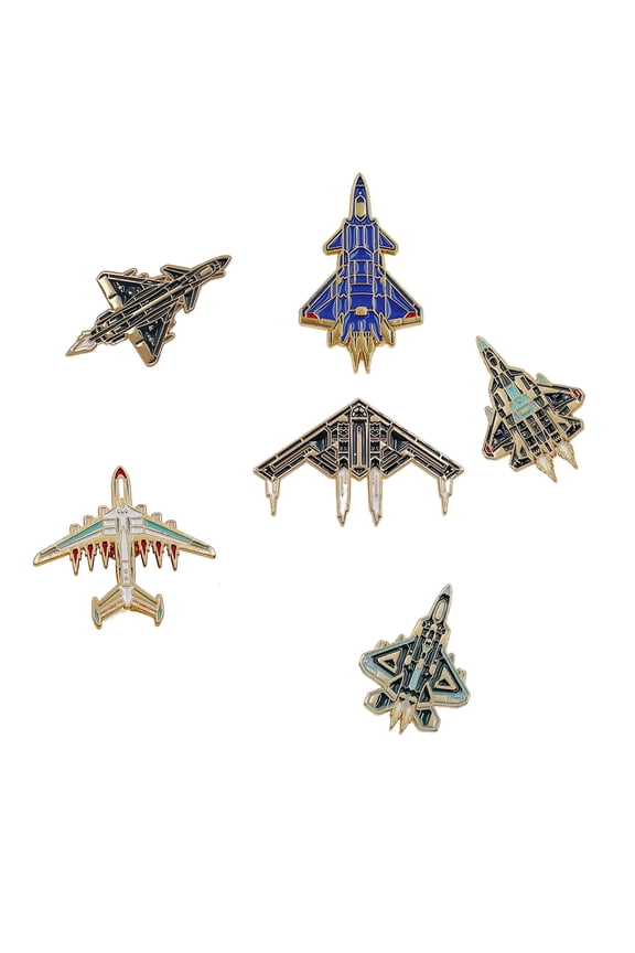 6PCS Airplane Lapel Pins Set, Military Aircraft Brooch Badges (J-20, Fighter Jet, Space Shuttle), Alloy Model Pins for Flight Attendants, Pilots, Collectors, Gifts for Aviation Enthusiasts