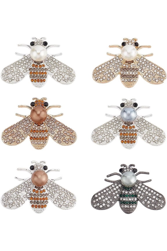 6PCS Alloy Bee Rhinestone Charm Insect Charms Bulk Metal Cute Kawaii Shinny Honeybee Bumble Bee Spring Bees Pearl Flatback Cabochon