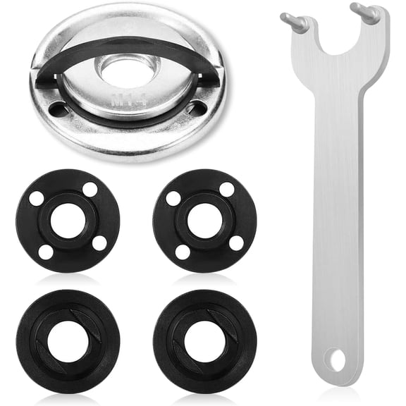 6PCS Angle Grinder Attachments, M14 Thread Self Locking Plate with Angle Grinder Spanner Key and Inner Outer Flange Nut Quick Release Installation Compatible with 125mm Angle Grinders
